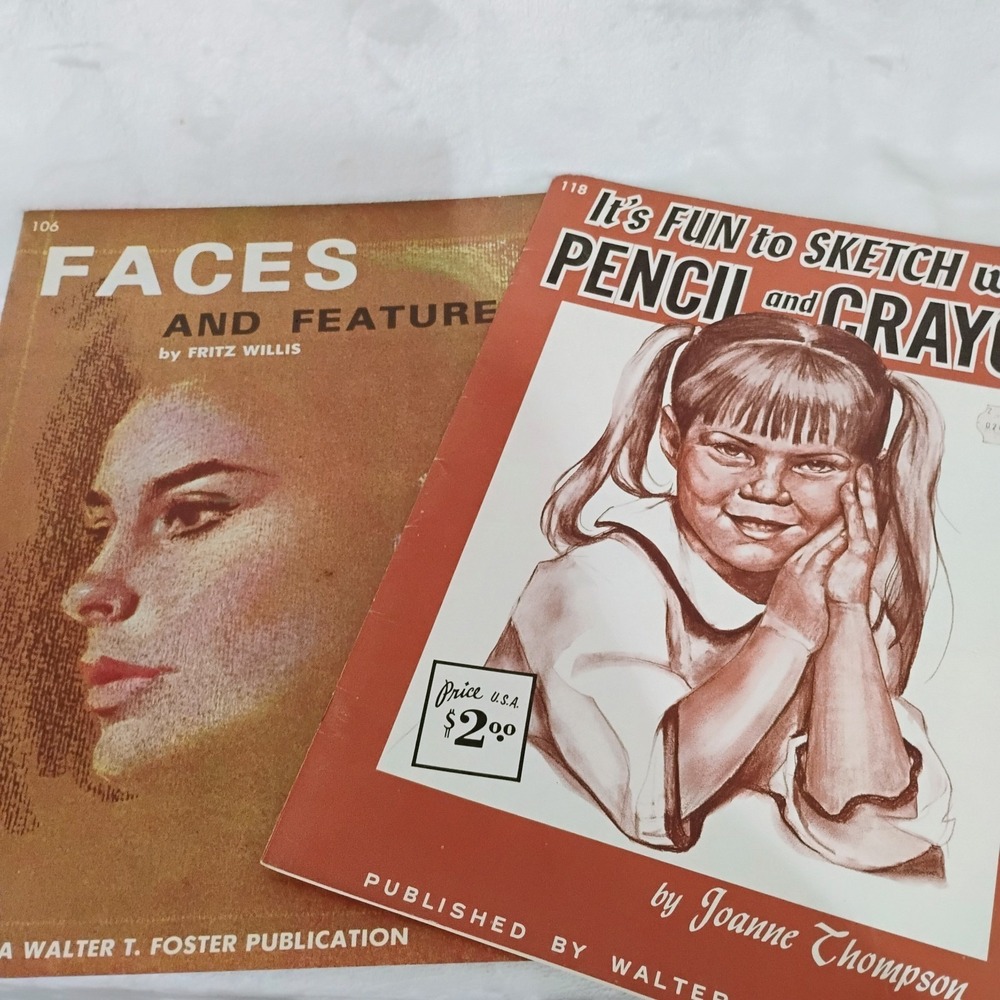 2 Vintage Walter T. Foster Faces & Features Art Instruction Book How To Draw Lot